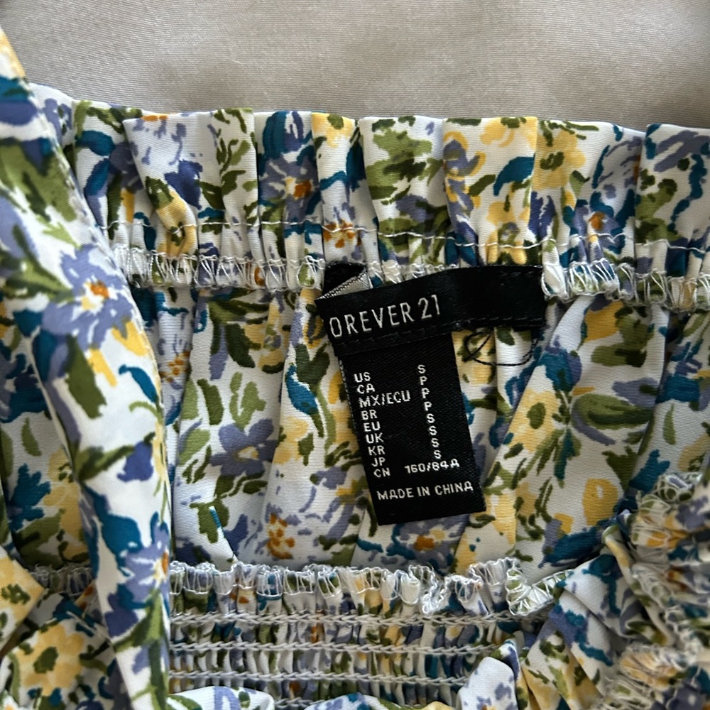 Forever 21 Blue and Yellow Smocked Ruffled Tank Top - Picture 4 of 6